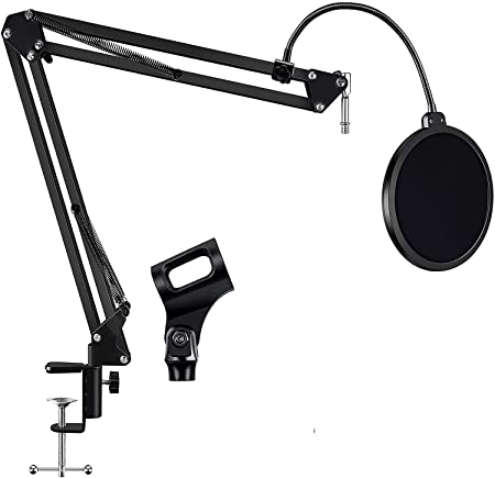 Techtest Heavy Duty Suspension Scissor Arm Stand Holder for Dynamic Mic Microphone Recording Pop Filter for Mic Studio Singing