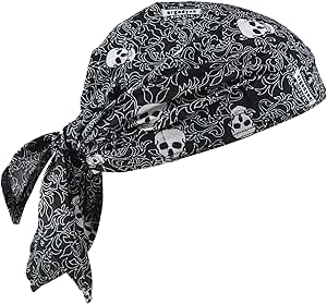 Ergodyne - 12589 Chill-Its 6710CT Evaporative Cooling Dew Rag, Skulls,Black and White