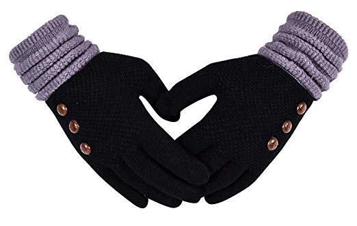 Peach Couture Classic Knit Touch Screen Gloves with Showpiece Buttons