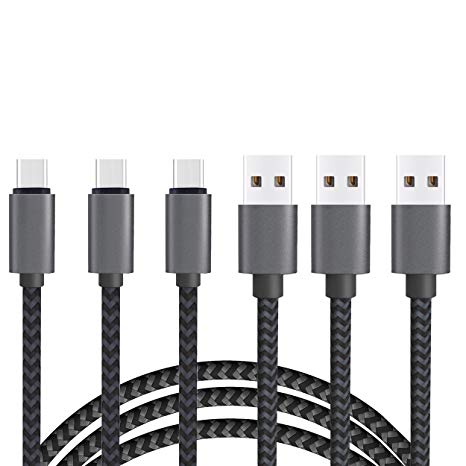 USB Type C Cable,[10ft 3Pack]by Ailun,High Speed Type-C to USB A Sync & Charging Nylon Braided Cable for Smartphone&Tablets [Silver&blackgrey]