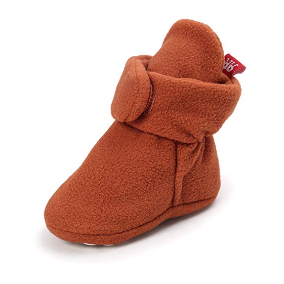 Isbasic Unisex Baby Fleece Lined Cozy Booties Non-Skid Toddler Slippers Infant Winter Warm Socks Shoes