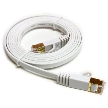 Tera Grand - CAT7 10 Gigabit Ethernet Ultra Flat Patch Cable for Modem Router LAN Network - Built with Gold Plated and Shielded RJ45 Connectors and Generation 2 Mold 6 Feet White