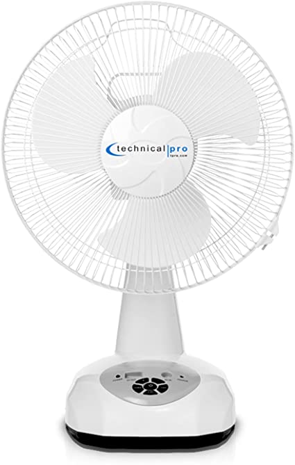 Technical Pro Portable 12 inch Rechargeable Oscillating Tabletop Fan with LED Night light and Powerbank.