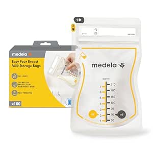 Medela Easy Pour Breastmilk Storage Bags | 100 count 210ml | Disposable Leakproof Breast Milk Bags with Milk Protection | Recyclable & BPA Free