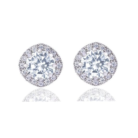 SENCLE 925 Sterling Silver with 18K White Gold Plated Square Cubic Zirconia Halo Stud Earrings for Women