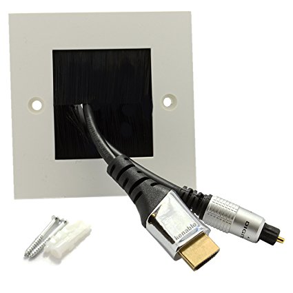 kenable Exit/Wall Outlet UK Single Gang Faceplate Brush for Cable - White/Black