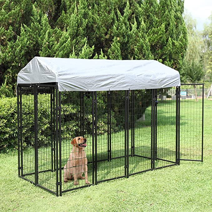 JAXPETY Large Dog Uptown Welded Wire Kennel Outdoor Pen Outside Exercise Crate Pet Wire Cage w/Roof