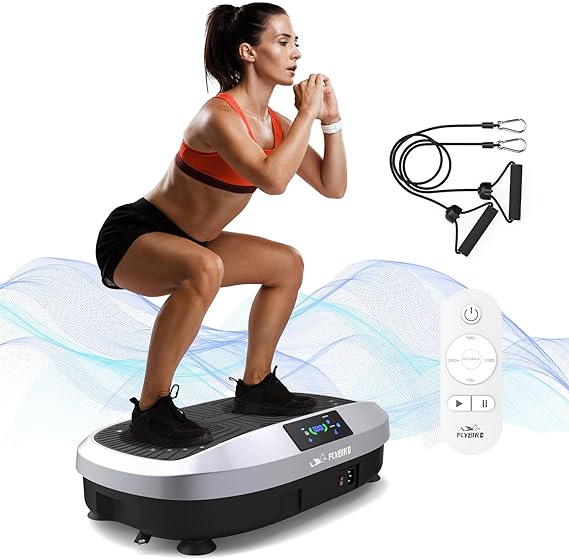 FLYBIRD Vibration Plate Exercise Machine, Lymphatic Drainage Machine, Whole Body Workout Vibration Platform w/ 2 Resistance Bands for Wellness and Fitness