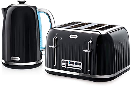 Breville Impressions Kettle & Toaster Set with 4 Slice Toaster & Electric Kettle (3 KW Fast Boil), Black