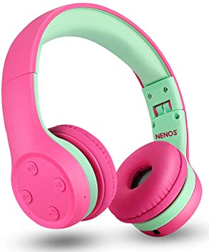 Nenos Bluetooth Kids Headphones Wireless Kids Headphones 93dB Limited Volume Wireless Headphones for Kids Boys Girls School Headphones Classroom (Rosa)