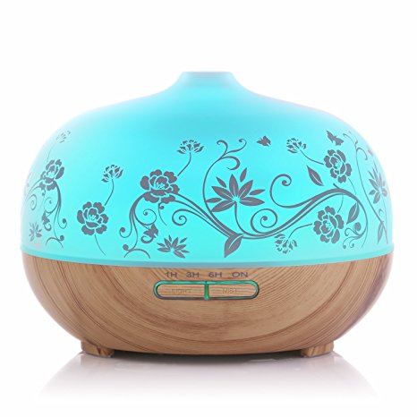 BESTEK Essential Oil Diffuser,300ml Glass Aroma Diffuser Ultrasonic Cool Mist Humidifier with changing Colored LED Lights, Waterless Auto Shut-off and Adjustable Mist mode