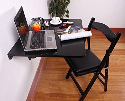 Haotian Wall-mounted Drop-leaf Table, Folding Dining Table Desk, Solid Wood Table, 75cm(29.5in)x60cm(23.6in), Color: Black , FWT01-SCH