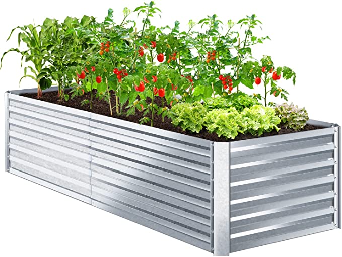 Ohuhu Metal Raised Garden Beds: 8x3x1.9 FT Heightened Raised Box for Vegetables Extra-Large Reinforced Galvanized Steel Raised Boxes, Heavy Duty Planter Box Bed for Growing Flowers Herbs Succulents