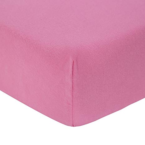 TILLYOU 100% Cotton Flannel Crib Sheet, Ultra Soft Fitted Toddler Sheets, Hypoallergenic Breathable Cozy, 28 x 52in Fit Standard Crib/Toddler Mattress, Pink