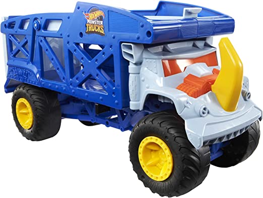 Hot Wheels Monster Trucks Monster Mover Rhino, Toy Car Hauler, Holds 12 1:64 Scale Monster Trucks or 32 Hot Wheels, with Ramp Launch, Gift for Kids 3 Years & Up