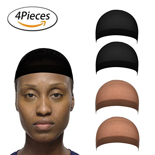 4 Pack Wig Caps, Unisex Nylon Wig Cap（Brown and Black）