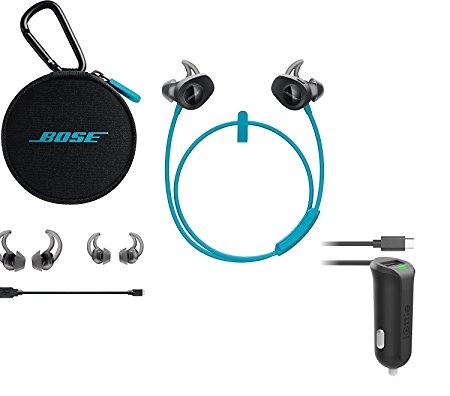 Bose SoundSport Wireless In-Ear Headphones - Aqua & Car Charger - Bundle