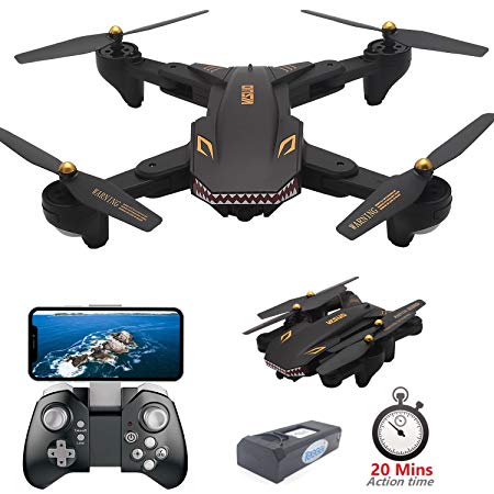 Teeggi Drone Camera Live Video, VISUO XS809S WiFi FPV RC Qudcopter 720P HD Camera Foldable Drone Beginners - Altitude Hold Headless Mode One Key Off/Landing APP Control Long Flight Time