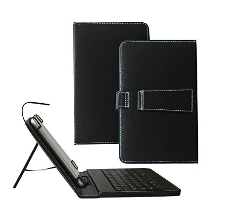 Tsmine Linx 8 inch Tablet Keyboard Case - Micro-USB Keyboard w/ PU Leather Case Stand Cover for Linx 8 inch Tablet PC, Black