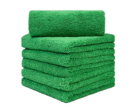 CarCarez Professional Grade Premium Car Clean Cloth Microfiber Towels Car Wash Cloths ,Pack of 6, Green