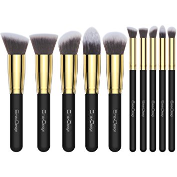 EmaxDesign Makeup Brushes Premium Makeup Brush Set, 10 Pieces Professional Foundation Blending Blush Eye Face Liquid Powder Cream Cosmetics Brushes (Golden Black)