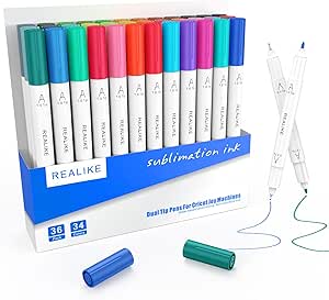 REALIKE Dual Tip Infusible Pens for Cricut Joy, 36 pcs Sublimation Markers Pens Set Compatible with Cricut Joy Machine (0.4 Tip & 1.0 Tip)