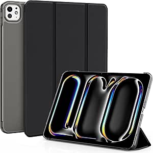 EasyAcc Coque Compatible avec iPad Pro 11 Pouces 2024 (M4 5ème Génération), Ultra Fin Étui de Protection Translucide Mat avec Fonction réveil/Sommeil, Noir