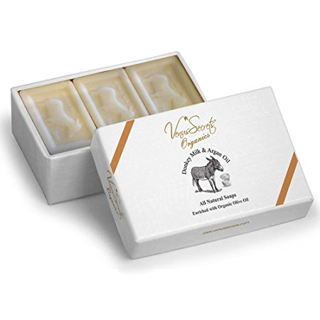 Natural Soap Bar With Donkey Milk & Organic Olive Oil - Luxury Gift Set - Pack of 3 Bars - 450gr (Argan Oil)