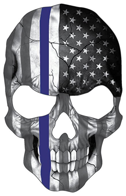 Blueline Skull Subdued Thin Blue Line American Flag Sticker. 6 x 4" inch Reflective Police Support Decal