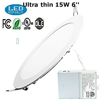 Led 15W 6-inch 1000 Lumen ENERGY STAR UL Dimmable Slim Ultra Thin Retrofit LED Recessed Lighting Fixture, Daylight White 5000K 120W Halogen Equivalent for New Construction and Remodel (1 PACK)