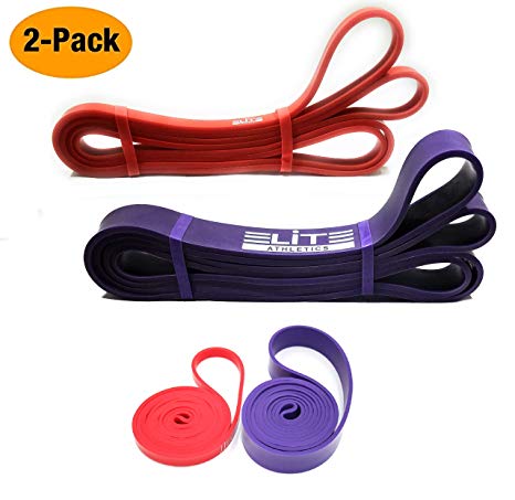 Set of 2 Pull Up Assist Bands – Resistance Bands - Exercise Loop Band for Body Stretching, Mobility, Powerlifting, Resistance Training, Official Elite Athletic Bands (Red   Purple 10-120 Lbs)
