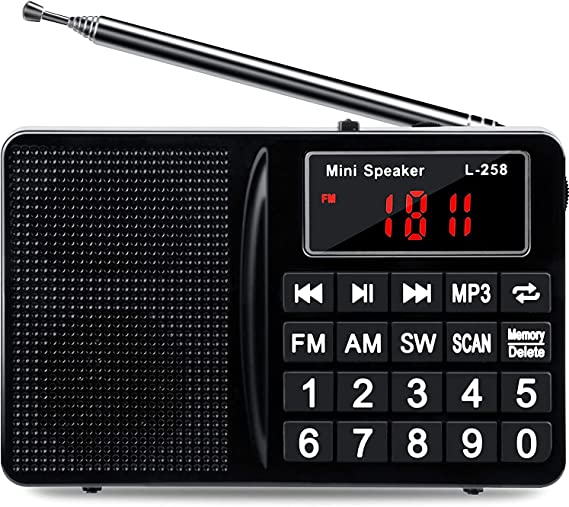 Small Portable Radio FM AM SW All-Band Receiver with Best Reception, with Headset Output/AUX Input/MP3/External Speaker/TF Card,Stores Stations Automatically and Powered by Lithium Battery