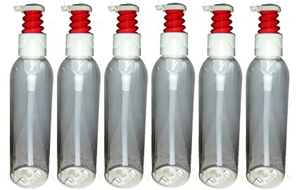 6 Pack of 6 oz Tall Clear BPA Free Plastic Bottles Empty Reusable Refillable Locking High End Bellows Pump