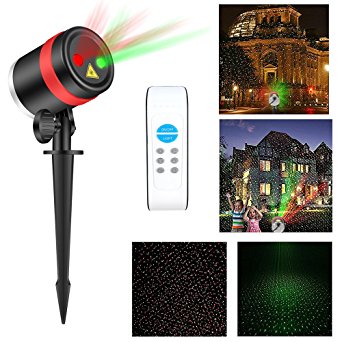 Laser Christmas Lights, ALPULON Red and Green Star Projector,Waterproof Moving Star Laser with RF Wireless Remote and 8 Lighting Modes for Christmas, Holiday, Parties, Landscape and Garden Decoration.