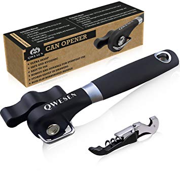 Can Opener Manual with Soft Grips Handle | Best Safe Can Opener - Ergonomic Smooth Edge - Professional Heavy Duty Stainless Steel - Easy Turn Knob - Ultra Sharp Blade - Ideal For Seniors And Arthritis
