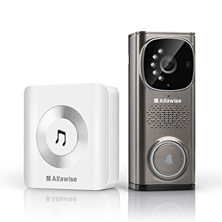 Alfawise WiFi Video Doorbell, Camera Doorbell with Night Vision, HD Video, PIR Motion WIFI Connection  Smart Home Hub for Cellphone Video