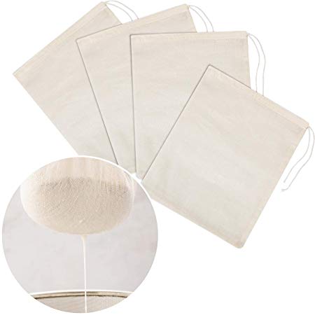 Tatuo 4 Pieces Cheesecloth Bags Nut Milk Strainer Cotton Muslin Bags Mesh Food Bags for Yogurt Coffee Tea Juice Wine Supplies (Small (8 x 10 Inches))