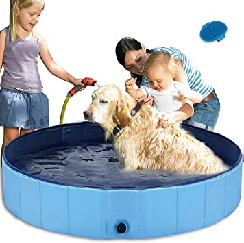 SQB Foldable Dog Swimming Pool, Collapsible PVC Kiddie Pool for Dogs, Indoor Outdoor Pool Leakproof Bathing Tub for Cat Doggie Pet Kids