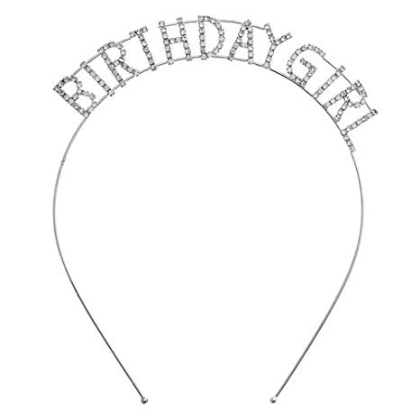 Arsimus Sparkly Rhinestone Birthday Girl Party Headband (Silver)