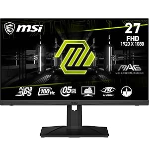 MSI MAG 275F 27 Inch FHD Gaming Monitor - 1920 x 1080 Rapid IPS Panel, 180 Hz / 0.5ms (GtG, Min.),115% sRGB Colour Gamut, Frameless Design, HDR Ready - DisplayPort 1.4, HDMI™