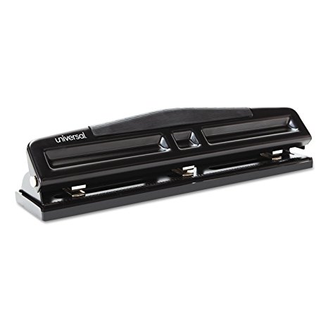 Universal 12-Sheet Deluxe Two- and Three-Hole Adjustable Punch, 9/32-Inch Holes, Black (UNV74323)