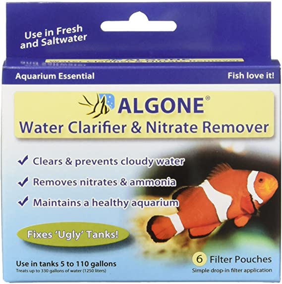 Algone Aquarium Water Clarifier and Nitrate Remover, 6 Filter Pouches