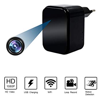 WiFi Hidden Camera Charger Wireless Spy USB Wall Charger Camera 1080P TANGMI Motion Detection Secret Security Camera APP Control (EU standard)