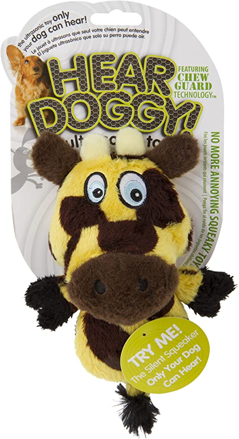 Hear Doggy! Mini Flattie Giraffe with Chew Guard Technology Plush Silent Squeak Dog Toy