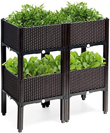 Giantex Set of 4 Raised Garden Bed kits, Plastic Elevated Garden beds with Brackets for Flowers Vegetables, Outdoor Indoor Planting Box Container for Garden Patio Balcony Restaurant, Easy Assembly (4)