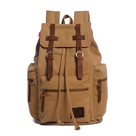 Canvas Backpack, P.KU.VDSL-AUGUR SERIES Vintage Canvas Leather Backpack, Hiking Daypacks, Computers Laptop Backpacks, Unisex Casual Rucksack Satchel Bookbag, Mountaineering Bag for Men