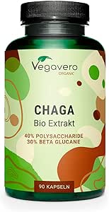 Chaga Orgánico Vegavero® | Dosis Más Alta: 6000 mg (10:1) | 40% Polisacáridos & 30% de Betaglucanos | Sin Aditivos & Vegano | Inonotus obliquus | Chaga Mushroom BIO | 90 Cápsulas