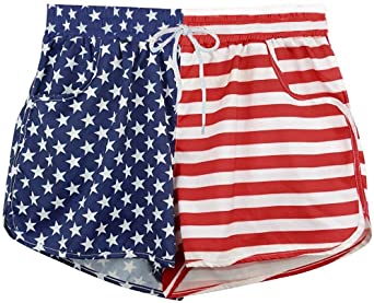 Memorial Day American Flag Women's Summer Bright Patriotic Red White Blue Stars Stripes Beach Board Shorts
