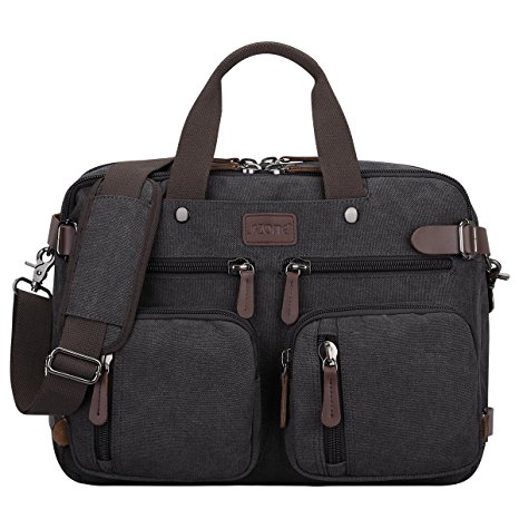 S-ZONE 3-Way Vintage Laptop Backpack Messenger Shoulder Bag Hybrid Briefcase BookBag Rucksack Satchel