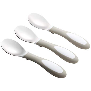 ECR4Kids My First Meal Pal Stainless Steel Spoons - Safety Utensils for Toddler and Children - 3-Pack, White/Light Grey